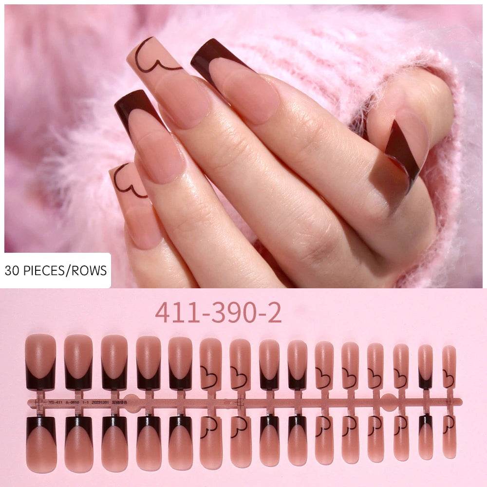 Medium Square French Press on Nail Brown Pink Base Colors Matte Fake Gel Nail Tips