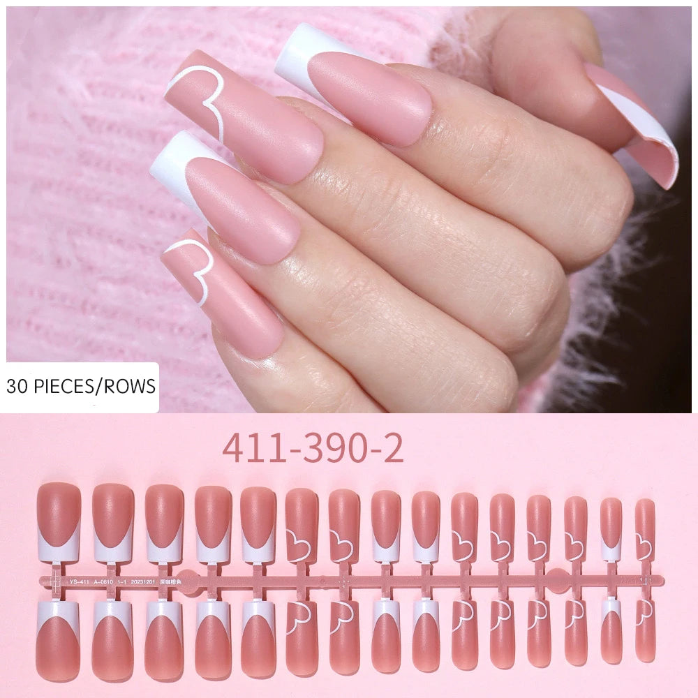 Medium Square French Press on Nail Brown Pink Base Colors Matte Fake Gel Nail Tips