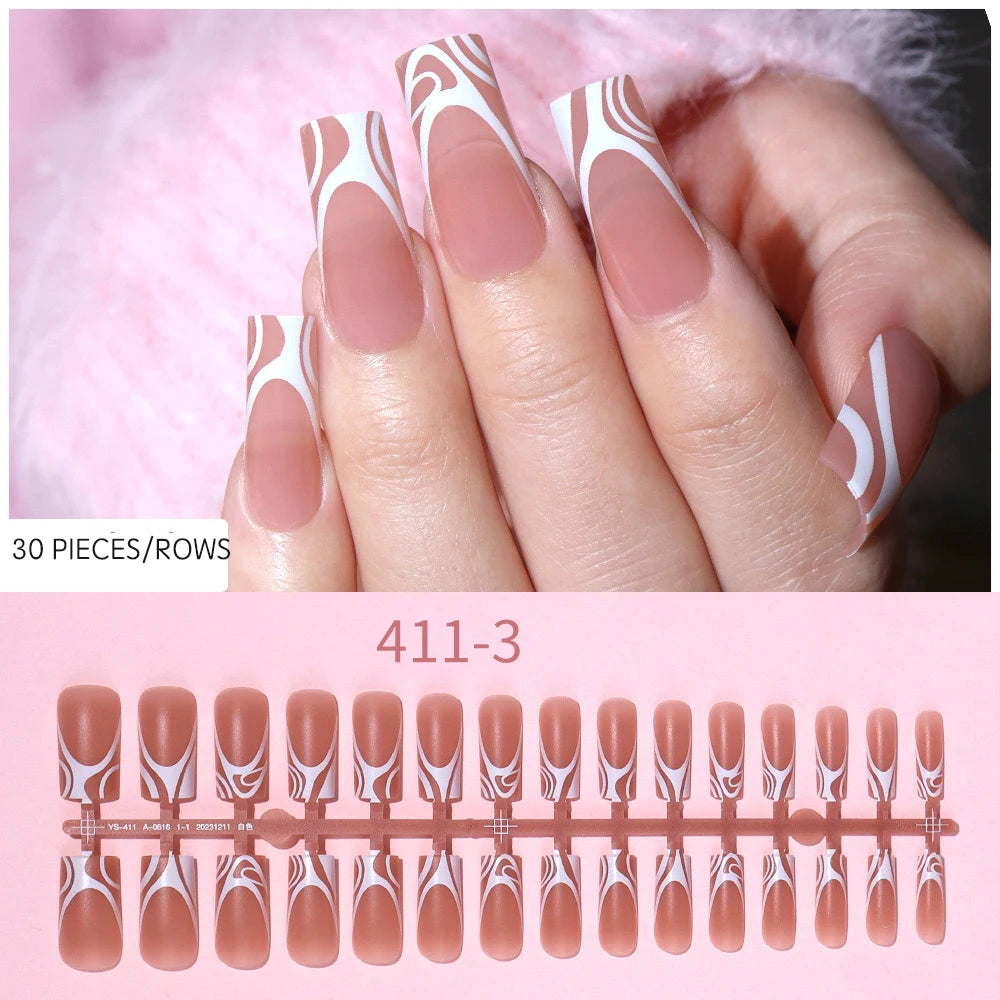 Medium Square French Press on Nail Brown Pink Base Colors Matte Fake Gel Nail Tips