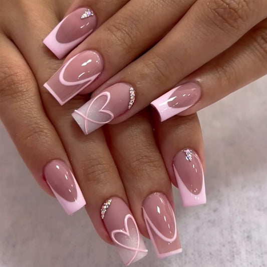 Medium Square French Press on Nail Brown Pink Base Colors Matte Fake Gel Nail Tips